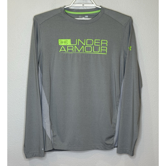 Under Armour HeatGear Loose Long Sleeve T-Shirt Mens Size Large Gray Neon Green - Picture 1 of 7